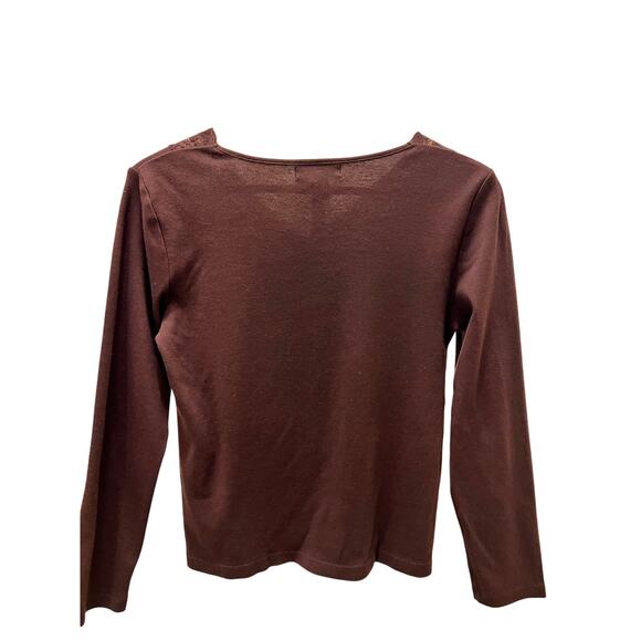 Chaps top women’s size medium petite brown long sleeve shirt VTG Y2K - Picture 2 of 5